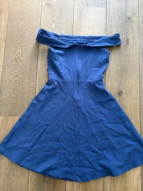 Lulu’s off-Shoulder Fit & Flare Dress in Navy Blue